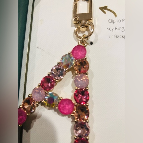 Beautiful gold plated Pink bejeweled gemstone A monogram bag purse key chain new - Picture 1 of 13